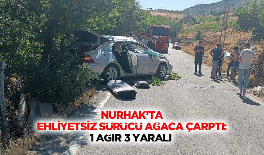 Nurhak’ta Ehliyetsiz Sürücü Ağaca Çarptı: 1 Ağır 3 Yaralı