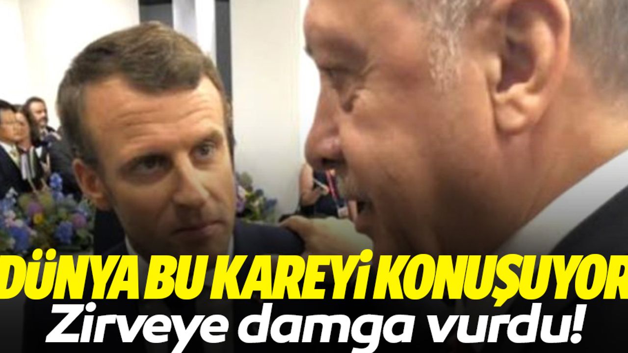 Erdoğan'ın Macron'un omzuna elini atması sosyal medyada olay oldu
