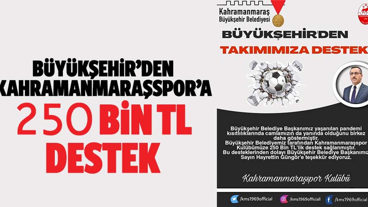 Büyükşehir’den Kahramanmaraşspor’a 250 Bin Tl Destek