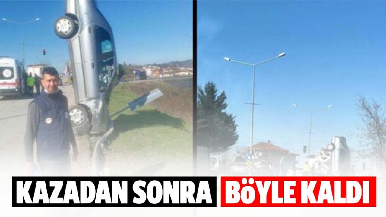 Kazadan sonra dik kalan aracı görenler hatıra fotoğrafı çektirdi