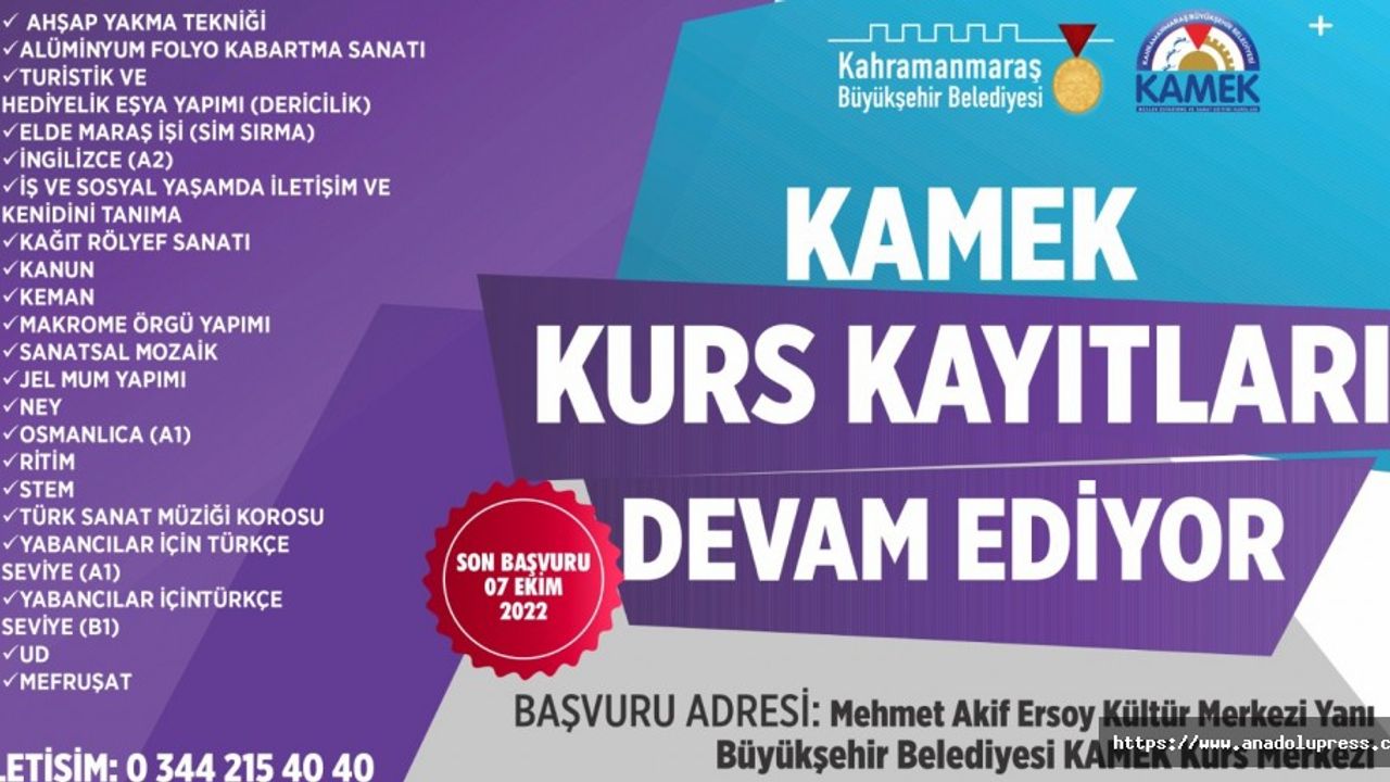 KAMEK Kurs Kayıtları Devam Ediyor