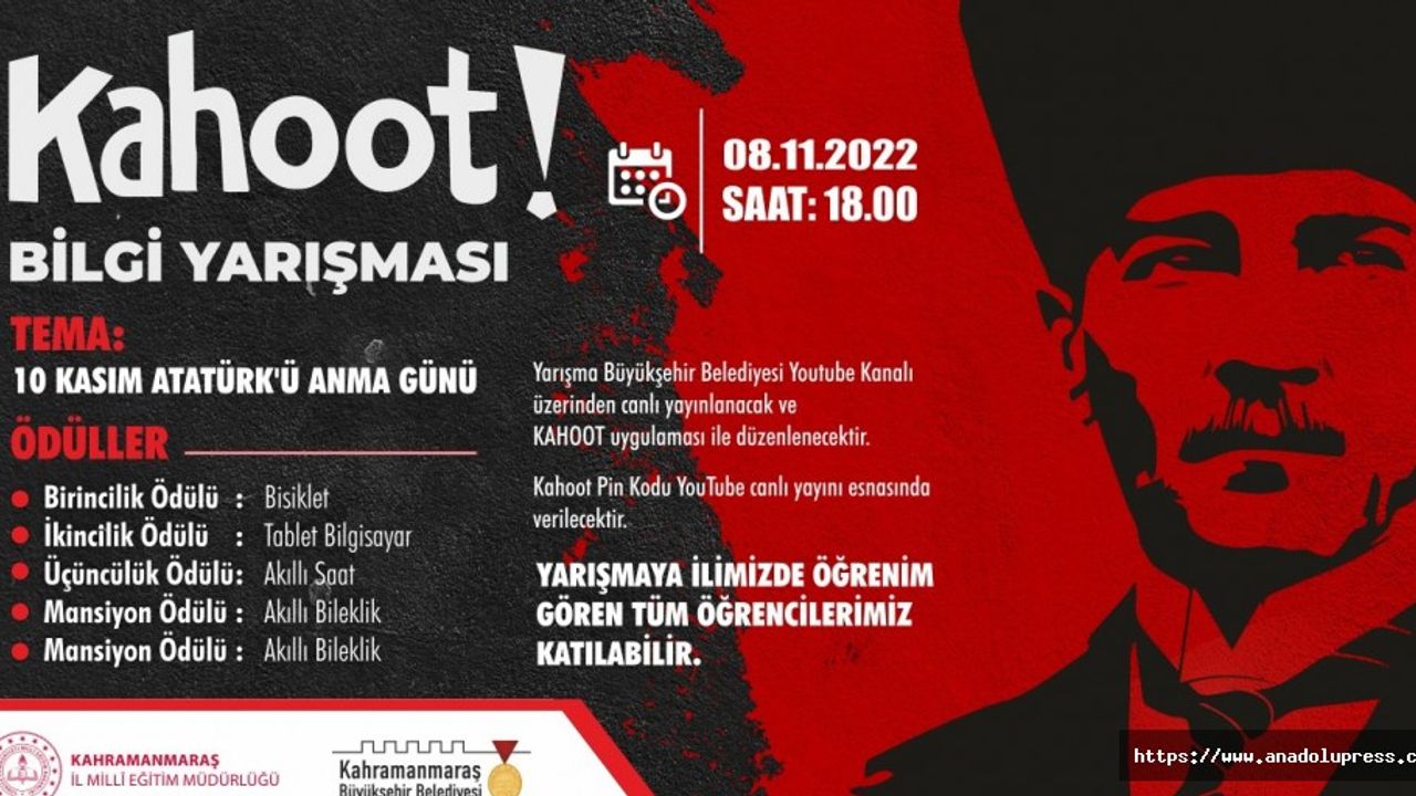 Büyükşehir, “Atatürk’ü Anma Günü” Temalı Kahoot Bilgi Yarışması Düzenliyor