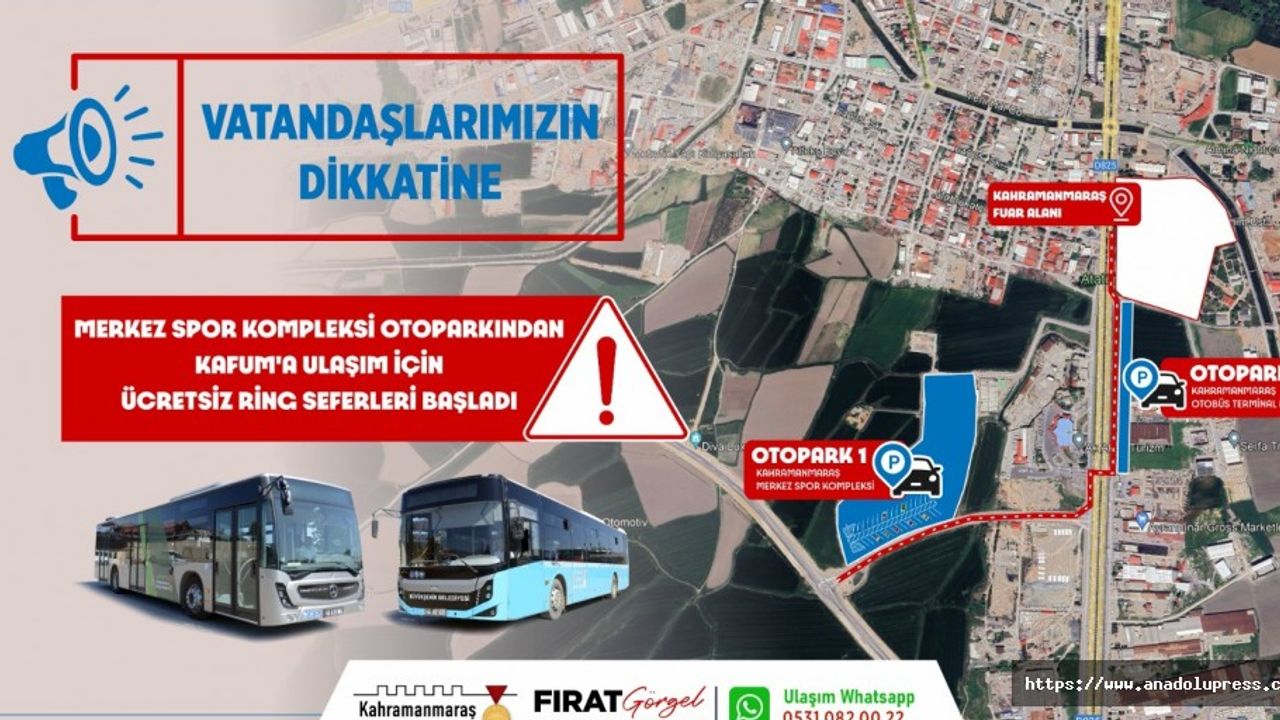 Merkez Spor Kompleksi Otoparkından Fuara Ücretsiz Ring Seferleri Başladı!