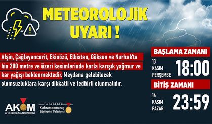 Kahramanmaraş’ta 6 İlçeye Yağmur ve Kar Uyarısı!