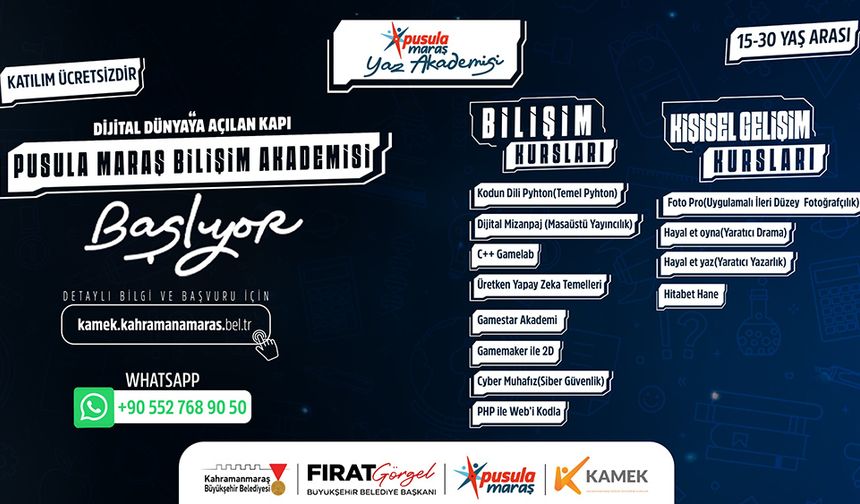 Büyükşehir’in Pusula Maraş Yaz Akademisi Gençleri Bekliyor